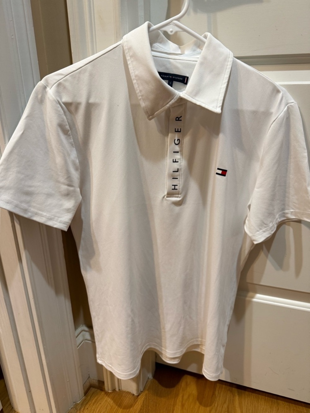 Tommy Hilfiger White Polo with Signature Chest Flag Mens  S